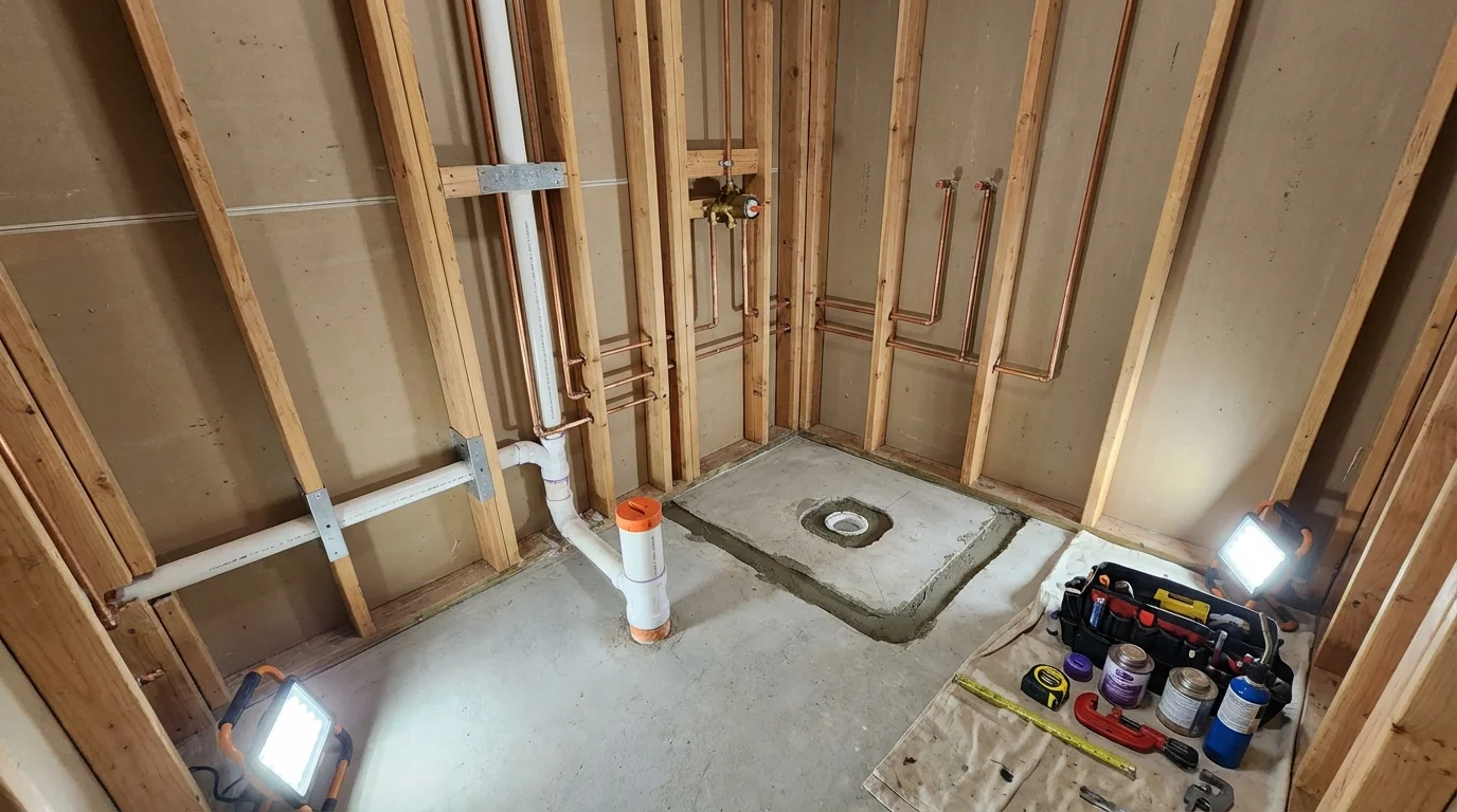 Bathroom rough-in plumbing during remodel by Johns Plumbing LLC in Duchesne