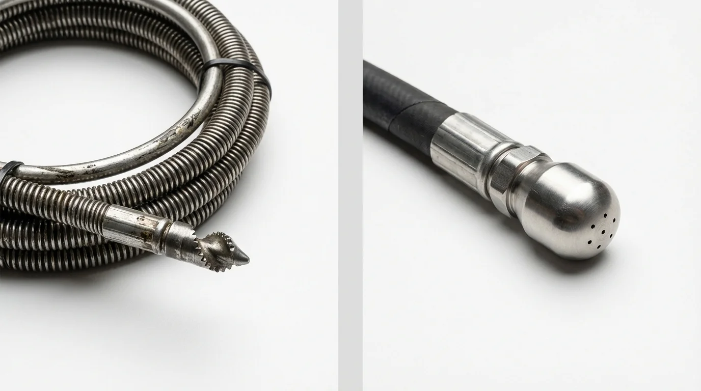 Drain snake cable and hydro jetting nozzle used for drain cleaning in Duchesne, UT