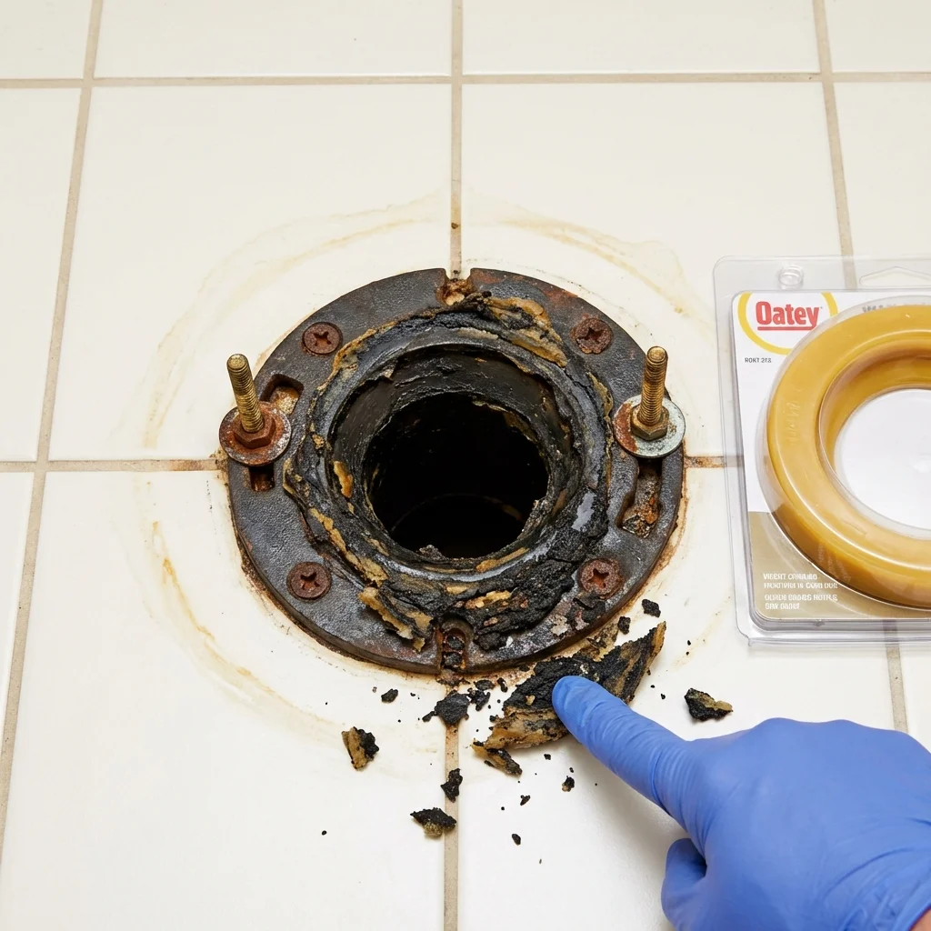 Failed wax ring showing water seepage at the base of a toilet in a Duchesne, UT home